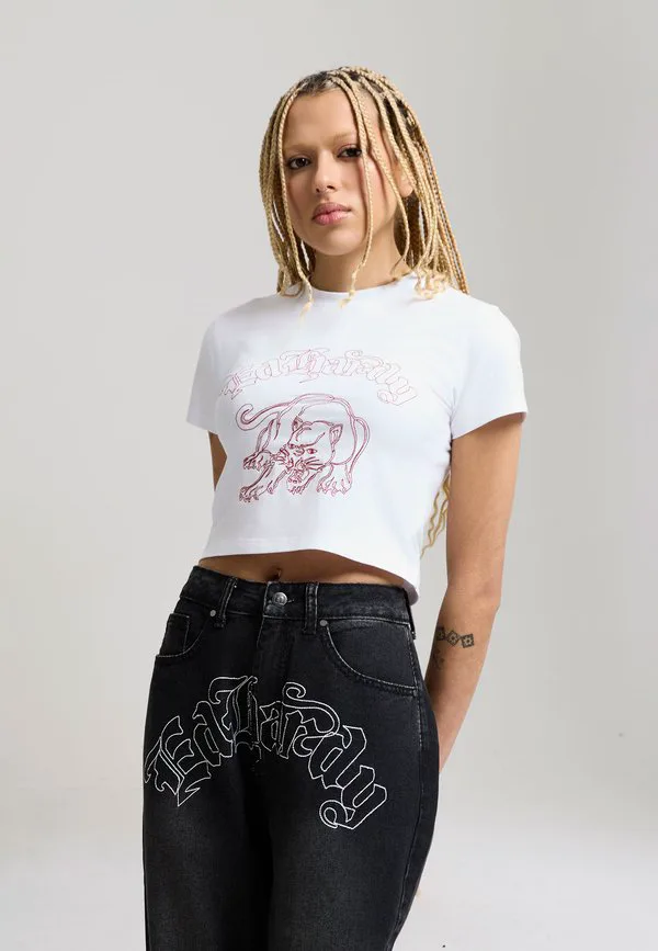 

Футболка с вышитым принтом пантеры Ed Hardy, White, Белый, Футболка с вышитым принтом пантеры Ed Hardy, White