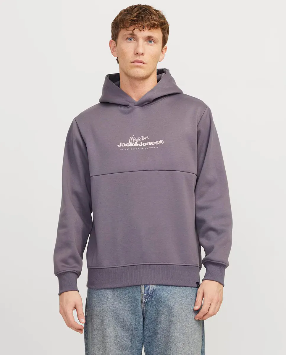 

Мужская толстовка с длинными рукавами и логотипом спереди Jack & Jones, пурпурный
