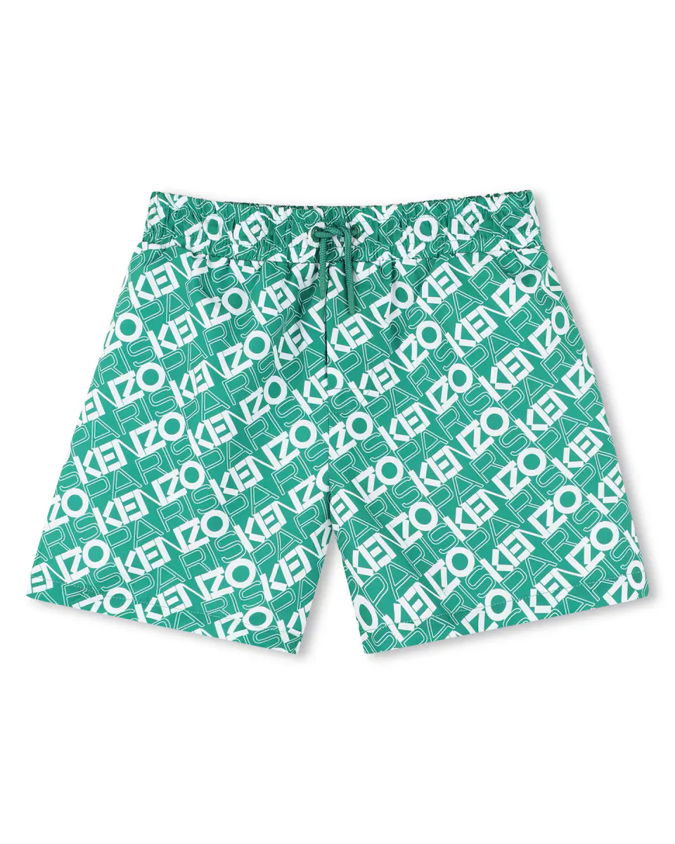 

Купальник для мальчиков с принтом монограммы и кулиской Kenzo Kids, зеленый