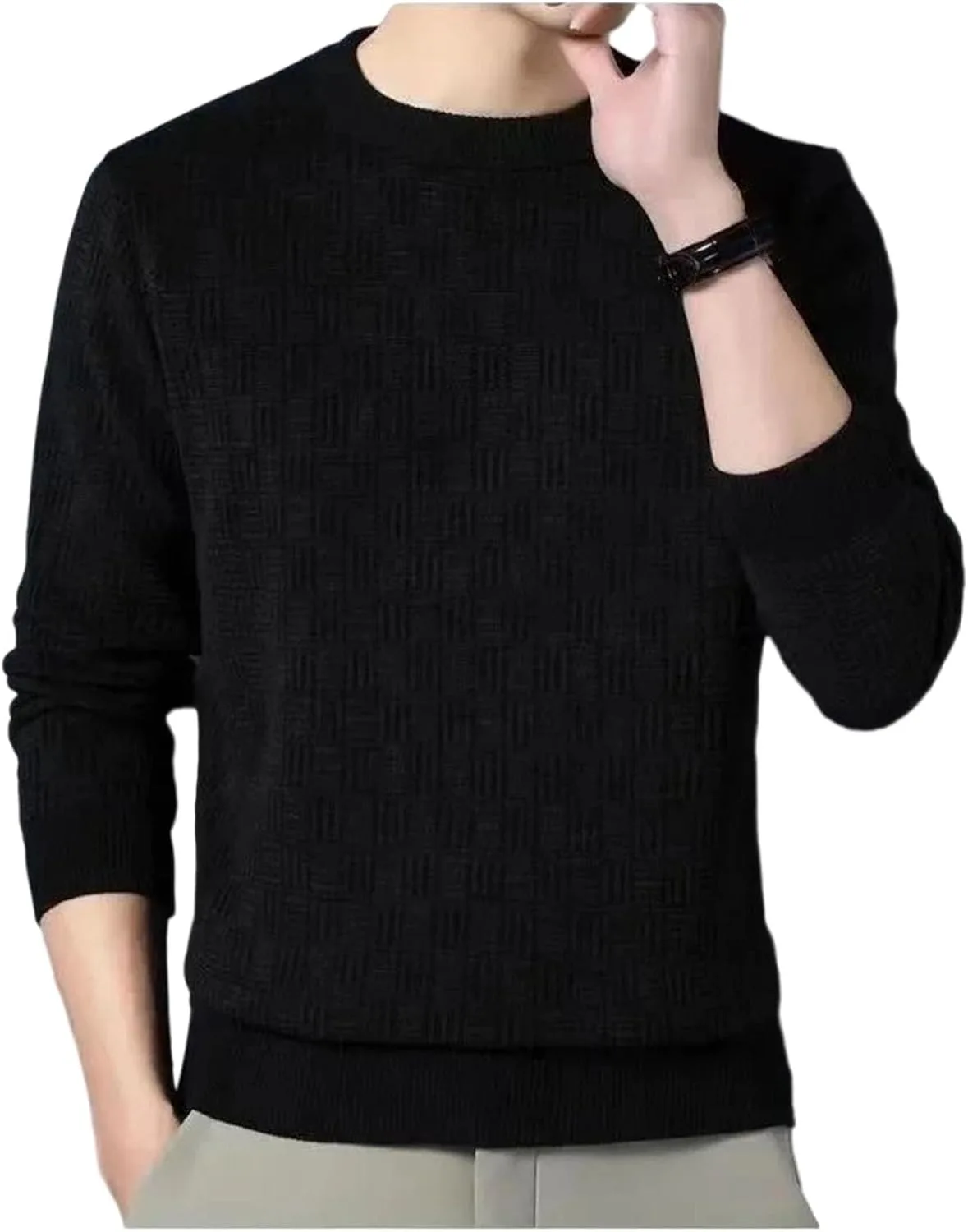 

Мужской классический свитер из шерстяной смеси с круглым вырезом