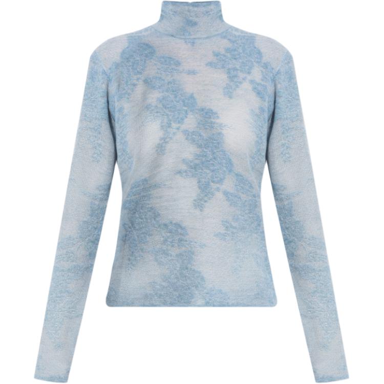 

Цветочный жаккардовый свитер с высоким воротником GANNI, светло-голубой