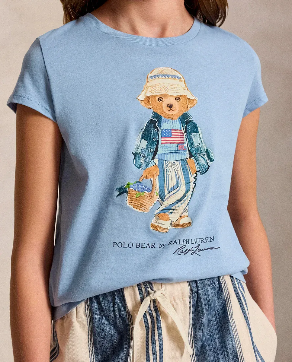 Детская футболка из трикотажа с медвежонком Polo Polo Ralph Lauren, индиго — фото 2