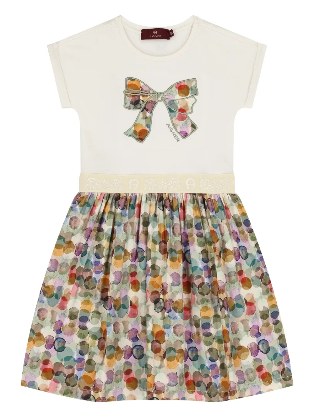 

Платье с принтом в виде лент и бантов Aigner Kids, белый
