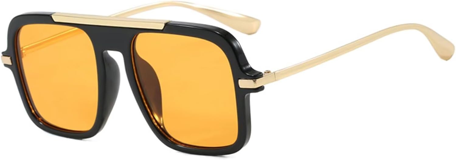 

Модные дизайнерские солнцезащитные очки-авиаторы большого размера для женщин и мужчин, ретро-стиль, квадратная форма, плоская верхняя планка, золотистый цвет, не спутываются DQbhzh, Black Frame-orange Lens