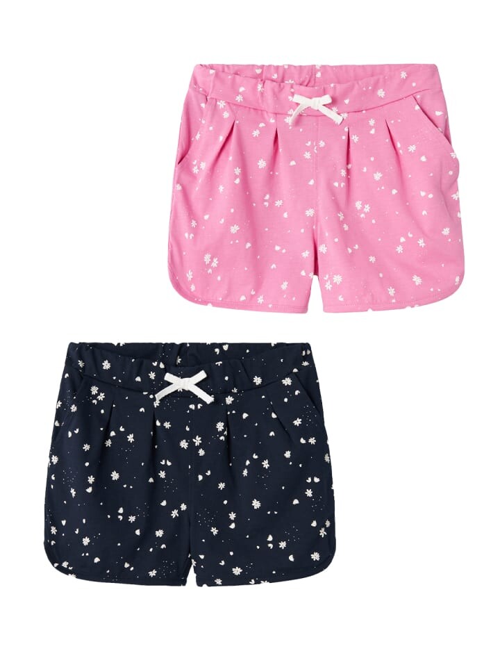

Спортивные шорты name it 2er Set Plissierte Baumwolle Kinder Pants, цвет blau-rosa