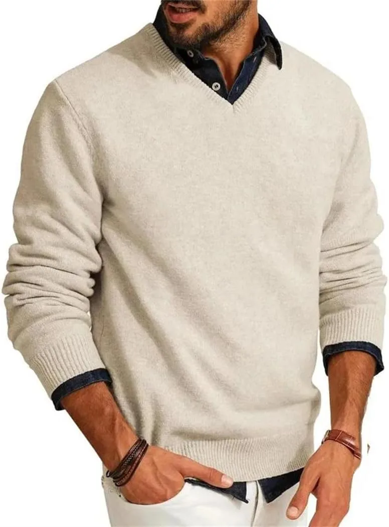 

Мужской зимний вязаный пуловер с V-образным вырезом, легкий, с длинными рукавами, Slim Fit