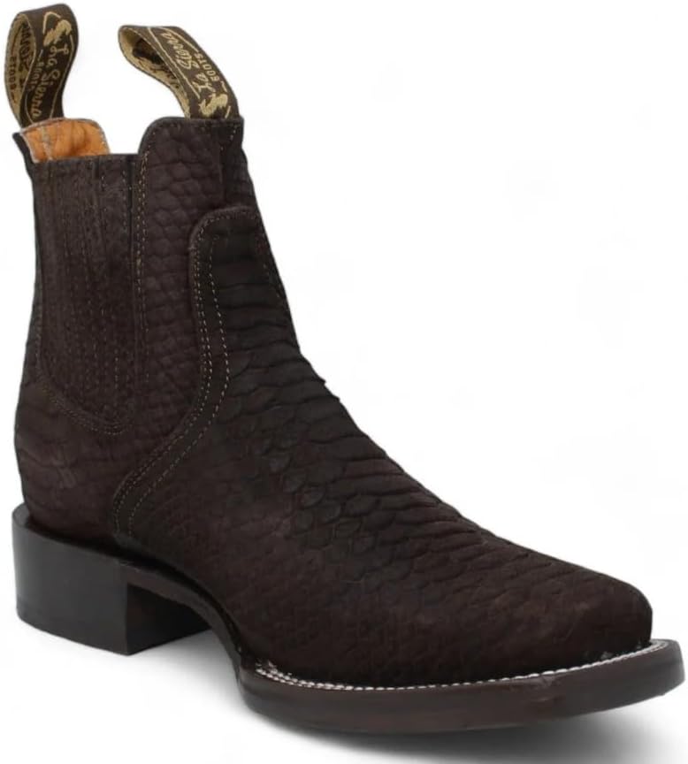 

Мужские короткие ковбойские ботинки из натуральной кожи с квадратным носком и тиснением под питона- коричневые Generic