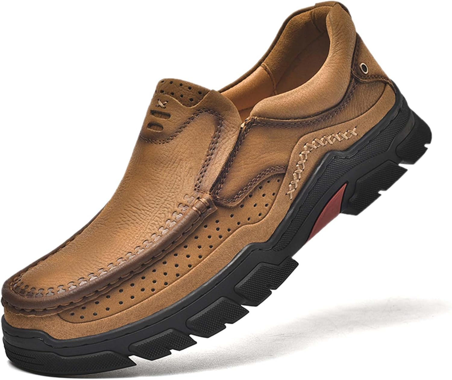 

Мужские премиальные повседневные кроссовки, боковая перфорированная отделка, кожаные прогулочные кроссовки, обувь для вождения, кроссовки, удобные, мягкие, дышащие, противоскользящие Vtiao, хаки