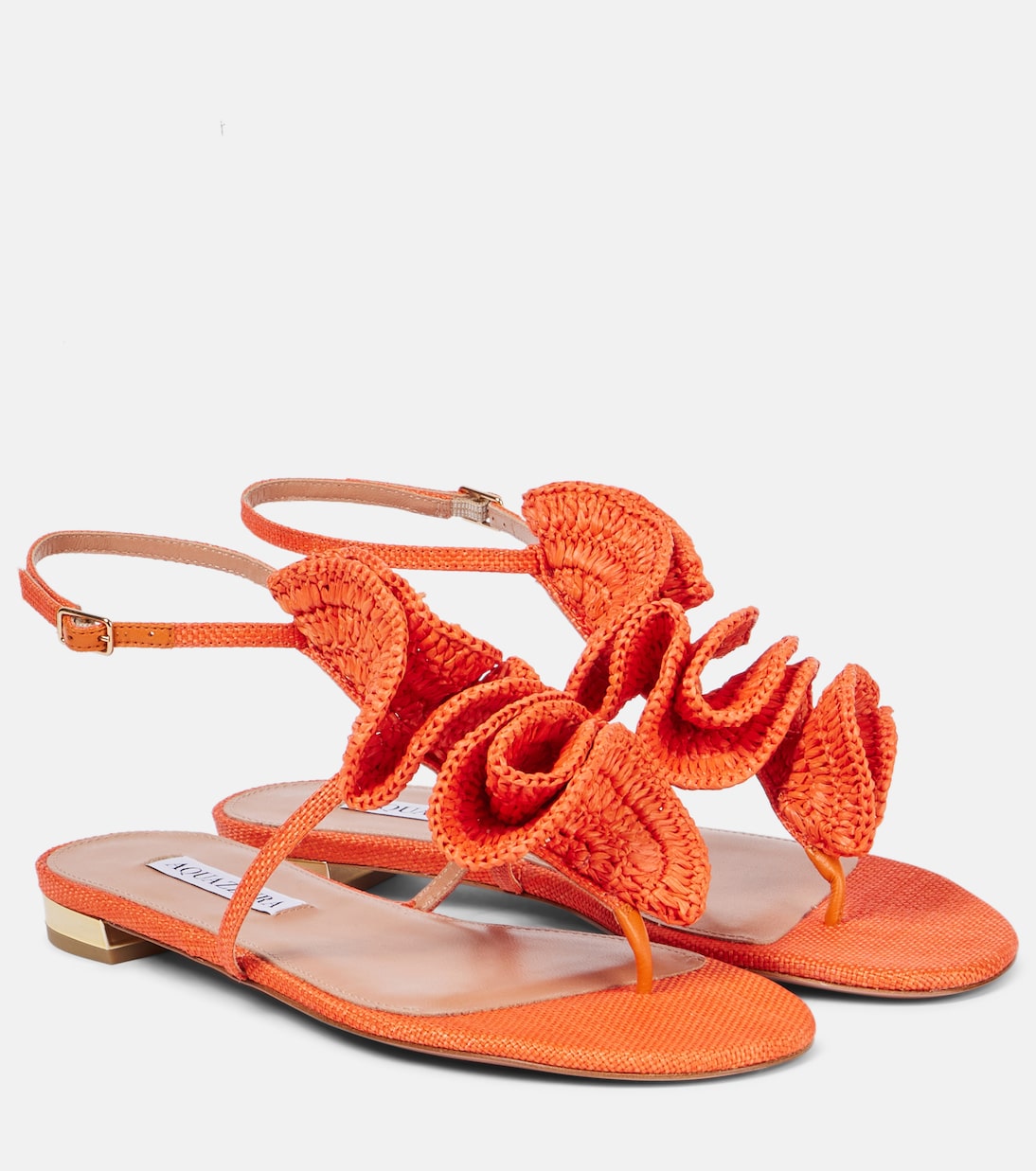 Тропические ночи сандалии-шлепанцы из рафии Aquazzura, оранжевый