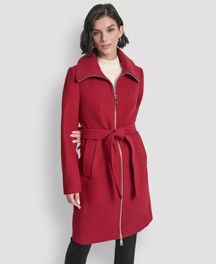 

Пальто Petite с поясом и молнией спереди DKNY, красный