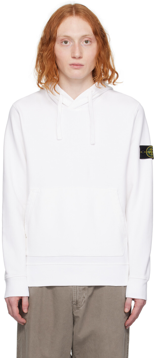 

Белый худи, окрашенный в готовую одежду Stone Island