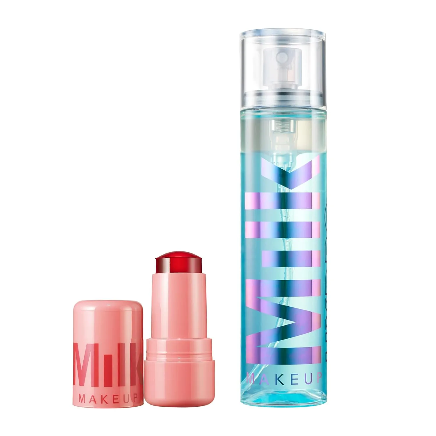 Набор Milk Makeup Cooling Water Jelly Tint + Hydro Grip Set + Refresh Spray Set - стойкая помада и румяна + увлажняющий фиксирующий спрей с гиалуроновой кислотой на 12 часов - 0,17 унции + 3,38 унции