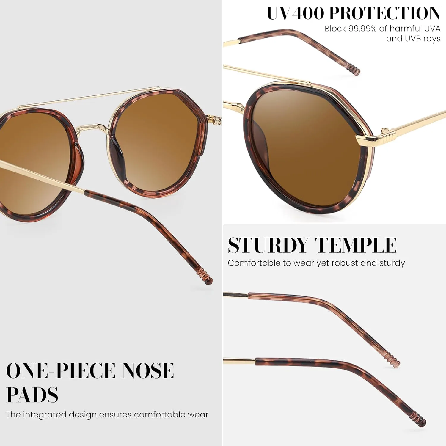 

Ретро-солнцезащитные очки-авиаторы без спутывания линз для женщин, модная круглая оправа, дизайнерские очки 2026 года DreamCalf, A02- Gold Tortoise/Brown