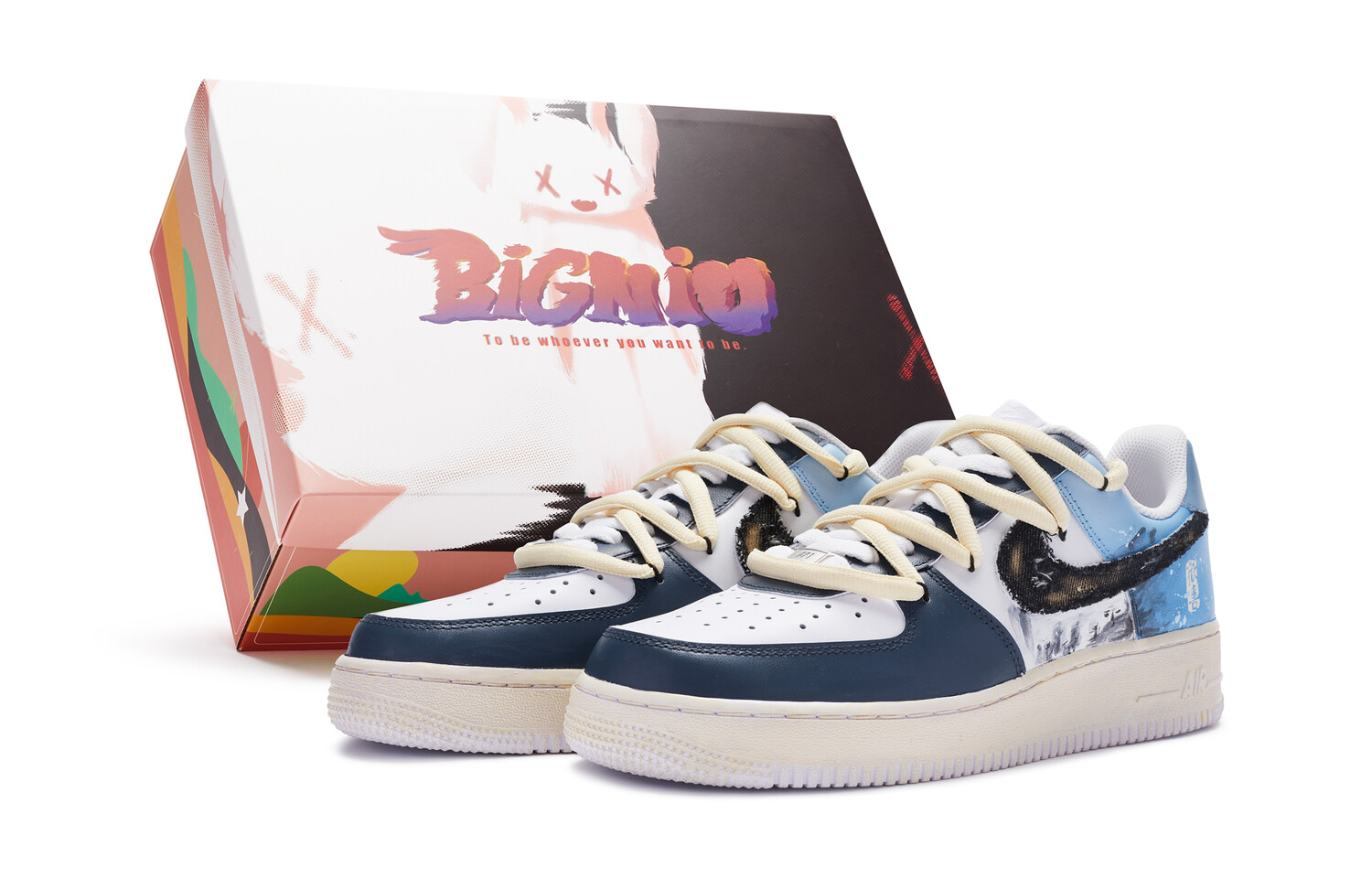 

Кроссовки Nike Air Force 1 Skateboard Shoes Women's Low-Top White Blue Black