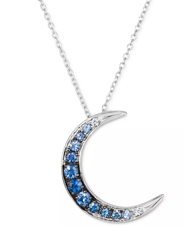

Ожерелье с подвеской в виде полумесяца длиной 18 дюймов из 14-каратного белого золота с сапфиром цвета деним (3/8 карата) и белым сапфиром, акцентированным на дениме Le Vian, sapphire
