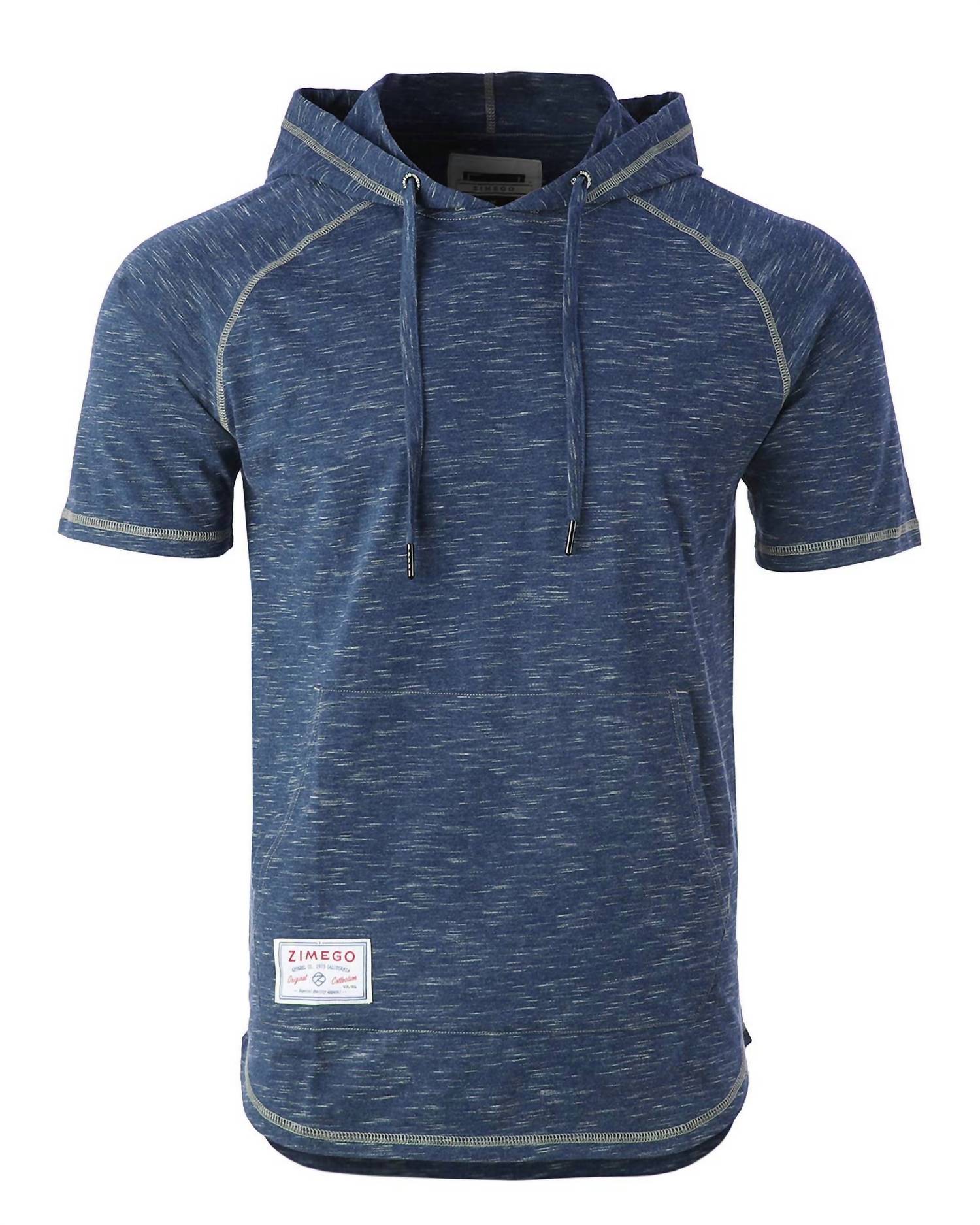 

Мужская толстовка с коротким рукавом и карманом Hipster Thin Hoodie темно-синего цвета ZIMEGO