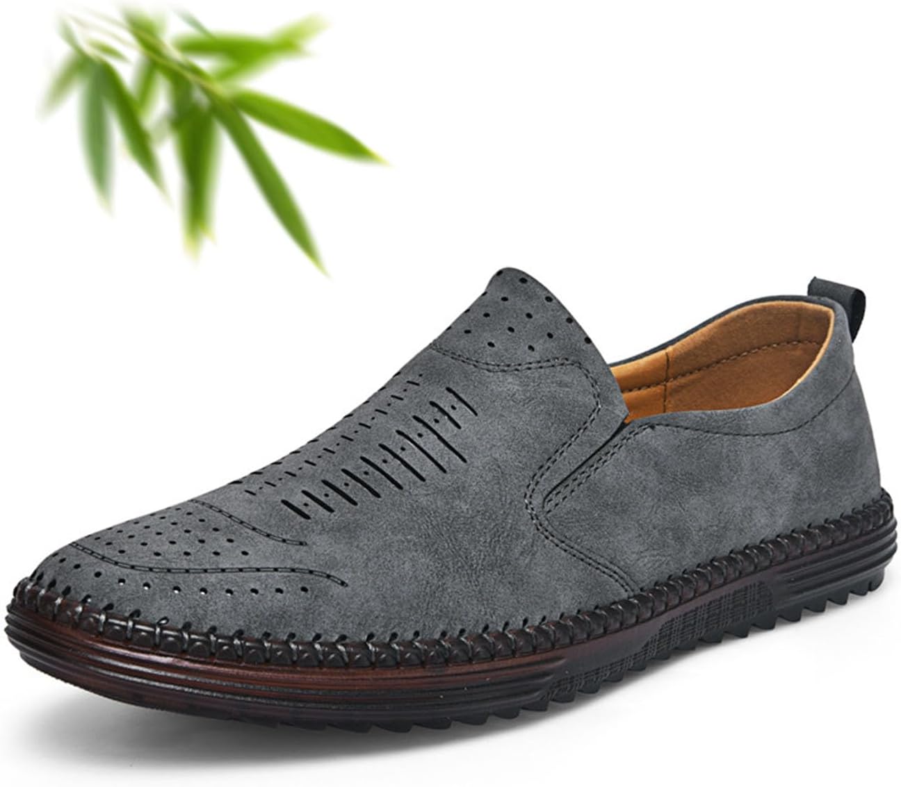 

Мужские ортопедические кожаные лоферы ручной работы - дышащие, легкие повседневные туфли для прогулок, вождения и ежедневного комфорта Noworfewer, серый