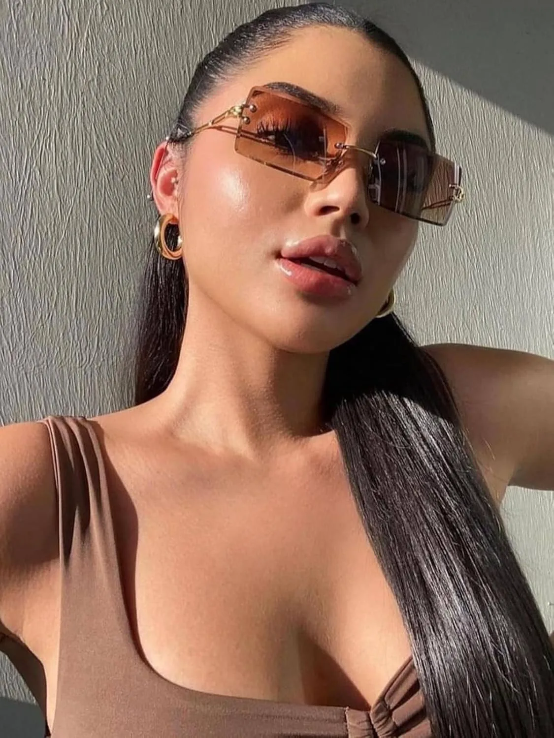 

Солнцезащитные очки PORADAY прямоугольной формы для женщин и мужчин, винтажные, без оправы, квадратные, конфетного цвета, Three Pack (Gradient Brown + Clear + Pink )