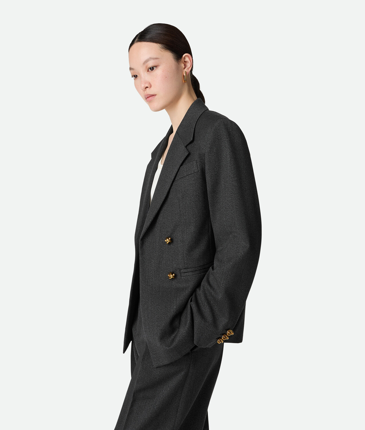 Mouline wool twill jacket BOTTEGA VENETA, угольный/черный — фото 2