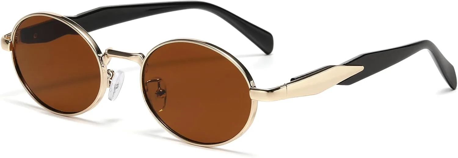 

Солнцезащитные очки AIEYEZO в стиле ретро, ​​овальные, для женщин и мужчин, модные круглые солнцезащитные очки в овальной металлической оправе, Gold/Brown