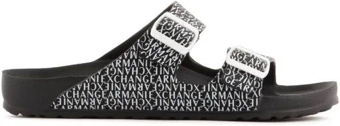 Сандалии Armani Exchange Herren с логотипом по всей поверхности, Black Optic White