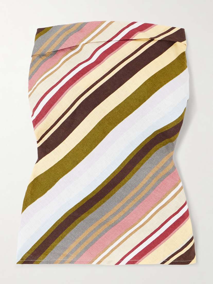 

Полосатый льняной топ без бретелек Faithfull, зеленый