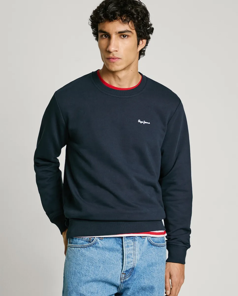 

Мужская толстовка с круглым вырезом и логотипом Pepe Jeans, тёмно-синий