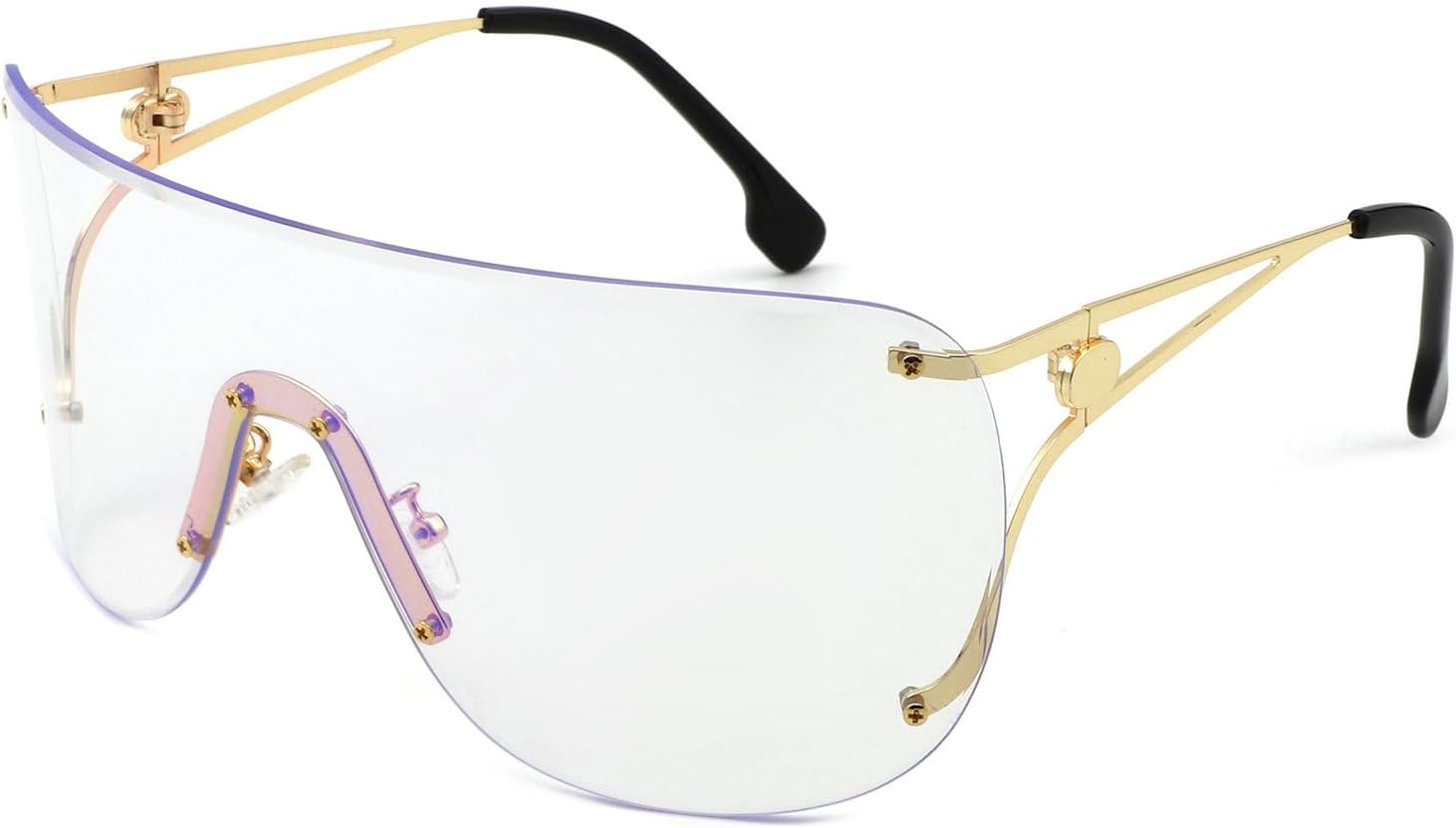 

Женские солнцезащитные очки большого размера без оправы с металлическим каркасом, интегрированной защитой от ветра, модный дизайн в стиле Y2k, роскошные очки-пилот, защита от ультрафиолета UV400 mincl, Green Clear