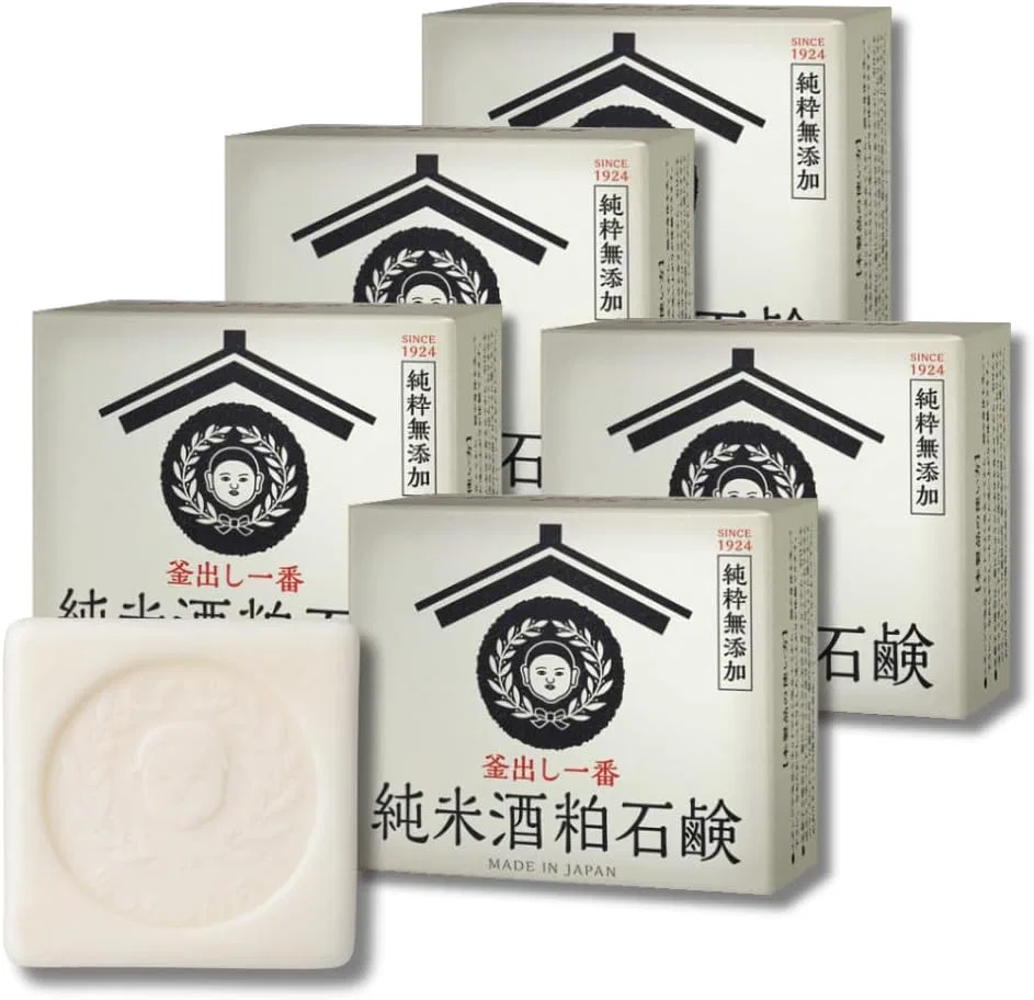Мыло рисовое с саке Pure Rice Sake Lees Soap, 5 шт, без отдушки, для сухой и чувствительной кожи