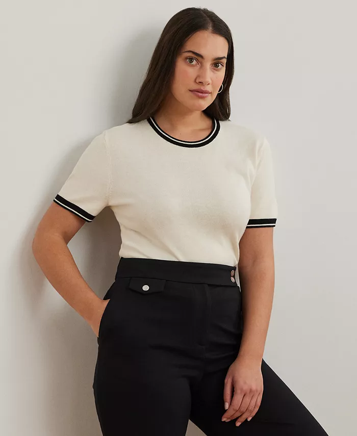 

Двухцветный короткий свитер большого размера Lauren Ralph Lauren, белый