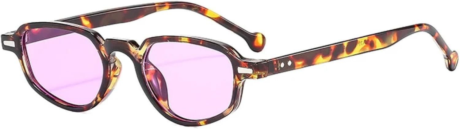 

Модные маленькие женские солнцезащитные очки в стиле ретро с прозрачными линзами цвета океана и защитой от УФ-излучения UV400, мужские очки с заклепками VFDHN, Leopard Purple