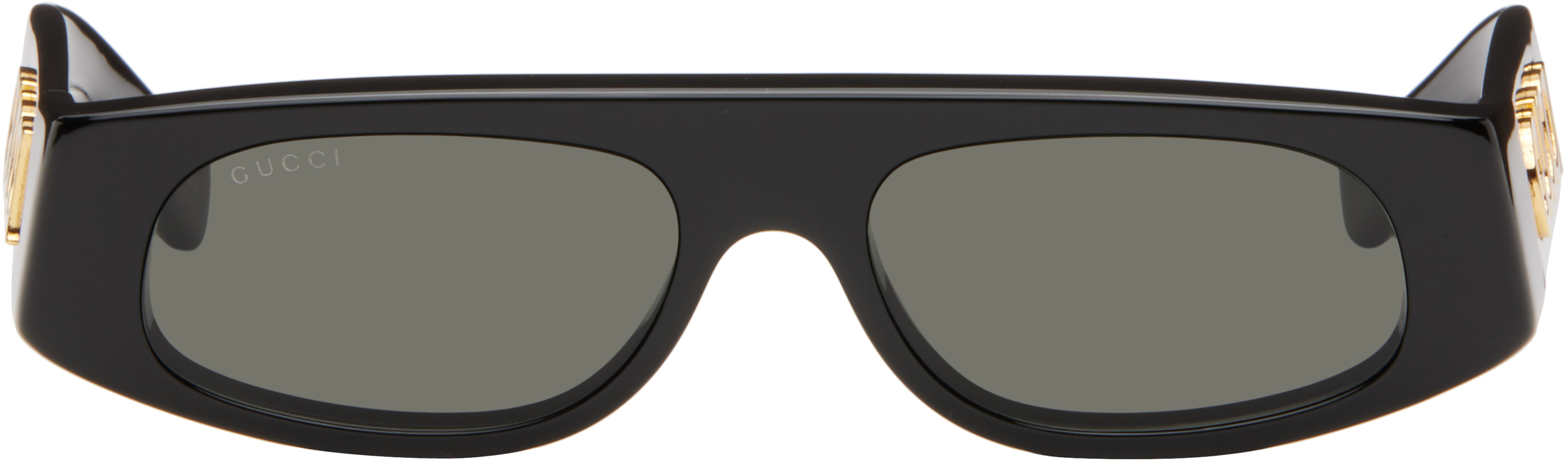 

Черные прямоугольные солнцезащитные очки Gucci, Black/Black/Grey