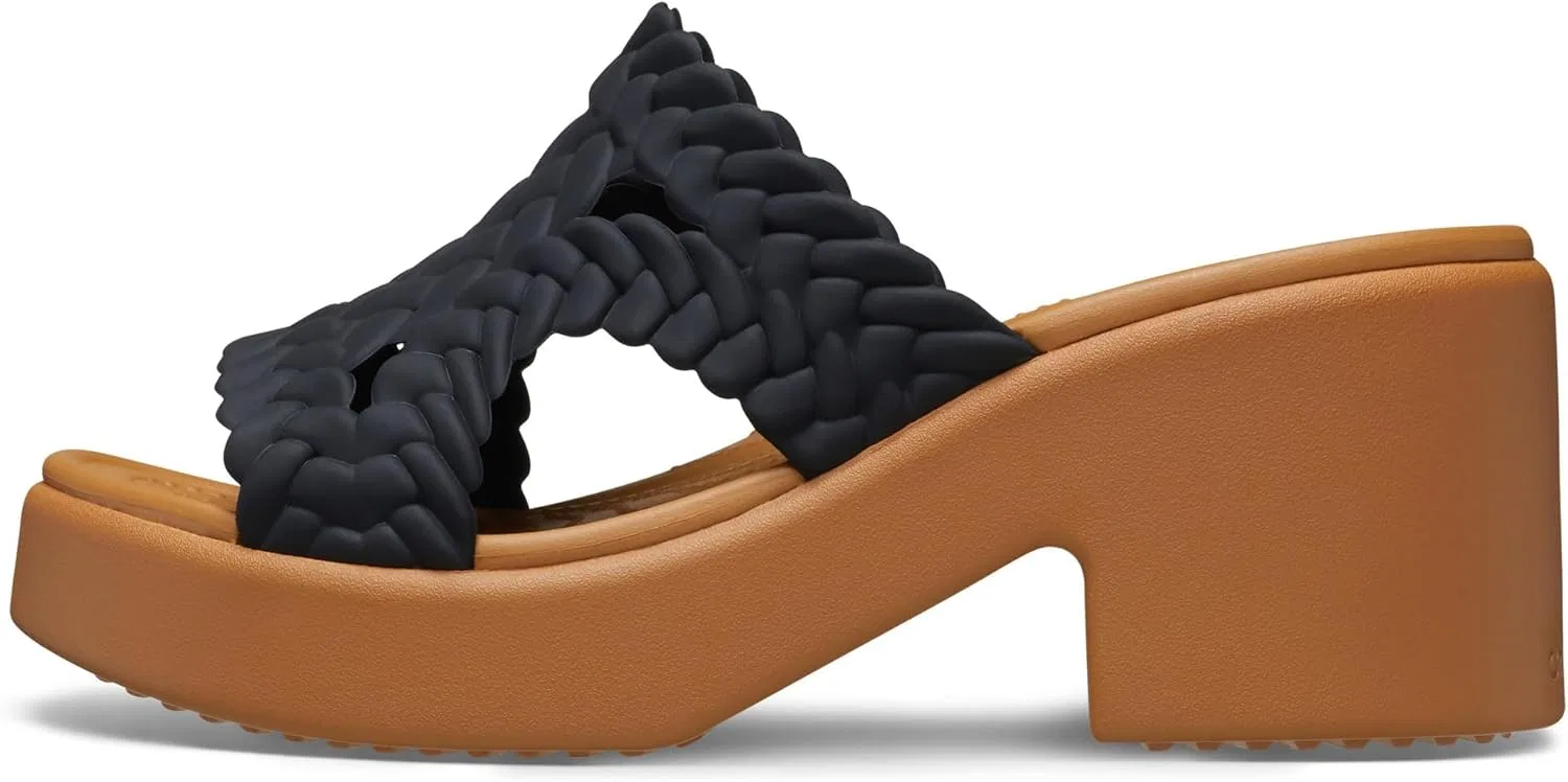 Crocs Женские Бруклинские плетеные сандалии на каблуке, Black Woven — фото 4