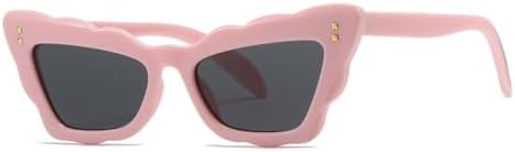 

Популярные в 2027 году женские солнцезащитные очки с волнистой оправой, в стиле ретро, ​​с защитой от УФ-излучения UV400, в тренде, с панковскими заклепками MTZJH, Pink