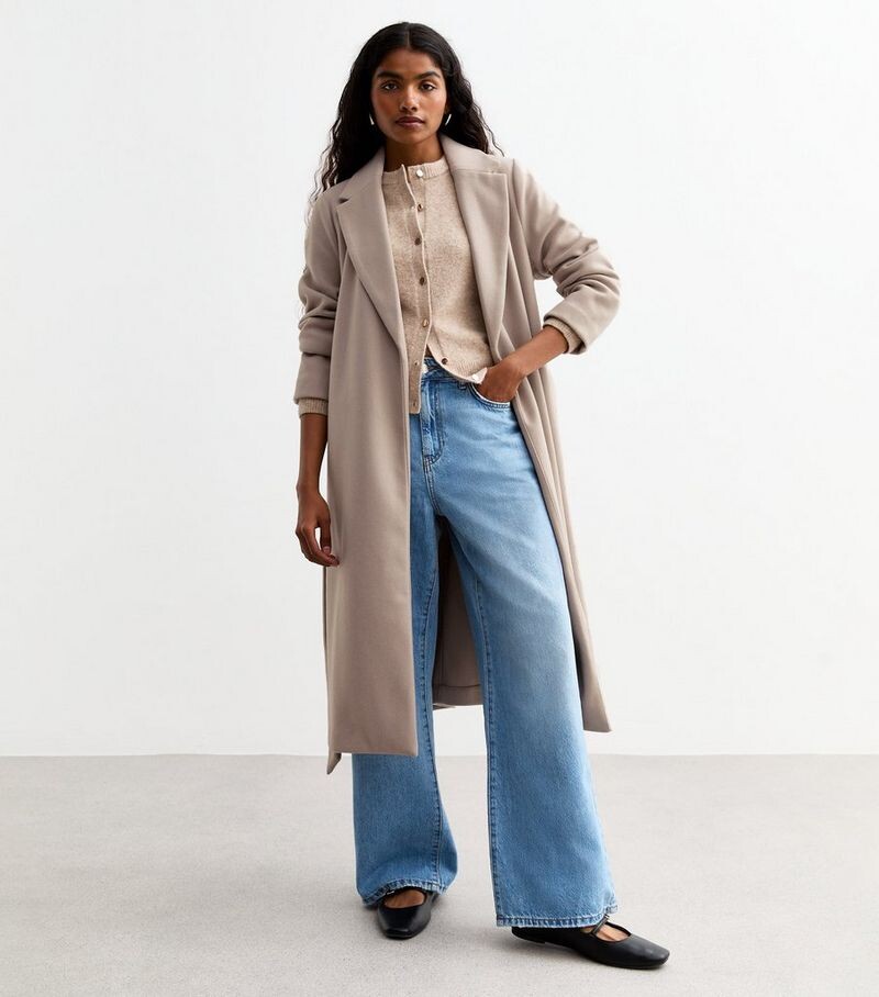 

Длинное пальто кремового цвета Petite с поясом, без подкладки New Look, кремовый