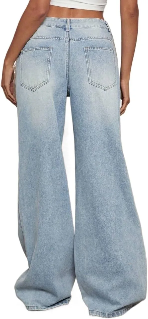 Женские классические джинсы Low Rise Washed Wide Leg Generic, синий