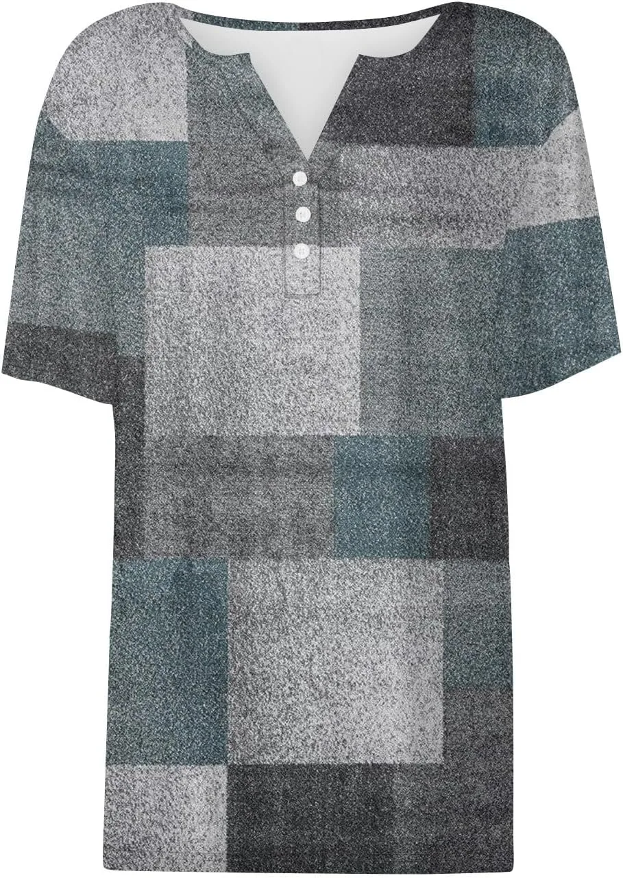 Женская блузка, летняя с коротким рукавом и V-образным вырезом, Casual, свободный крой, S-3XL — фото 3