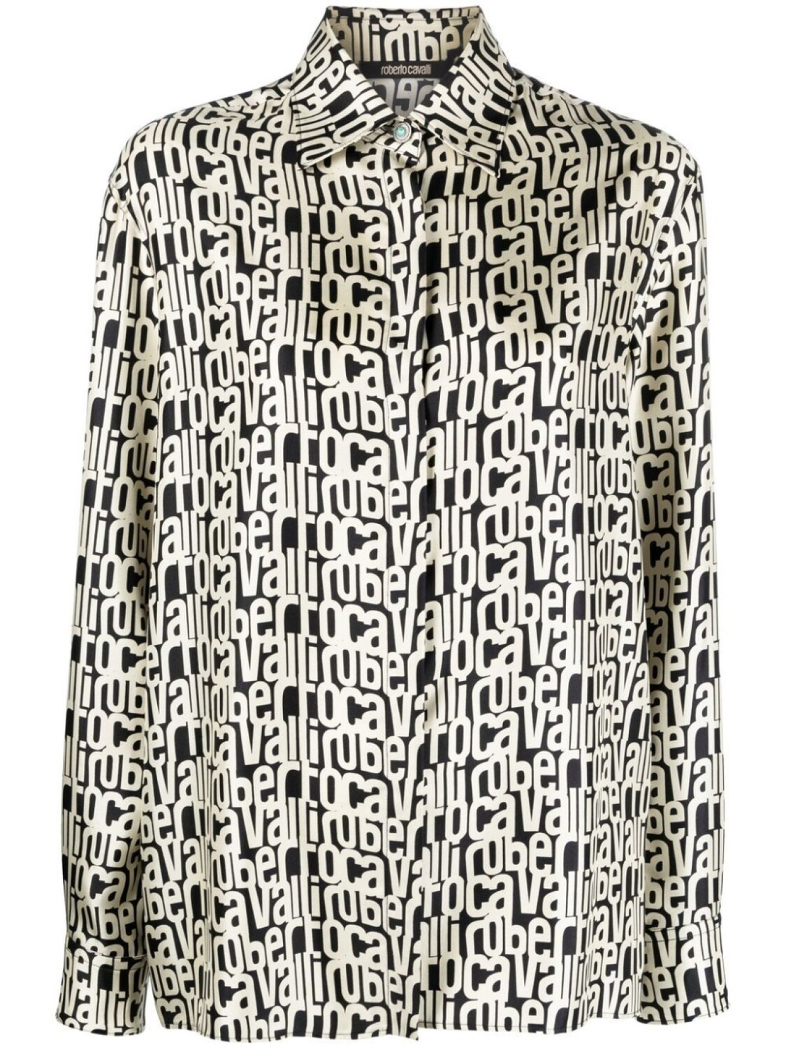 

Roberto Cavalli шелковая рубашка с логотипом, черный