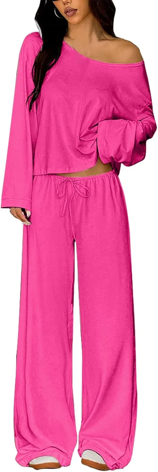 Женский спортивный костюм из толстовки и широких брюк, Hot Pink