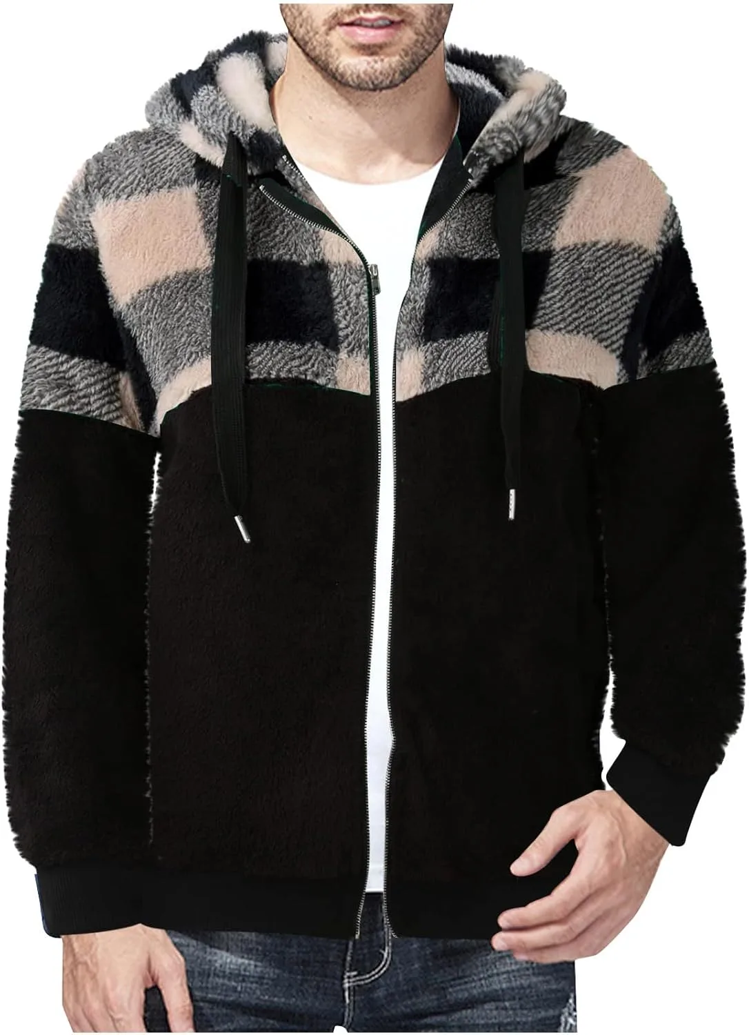 

Толстовка с капюшоном и молнией Muscularfit, клетчатая, на флисе