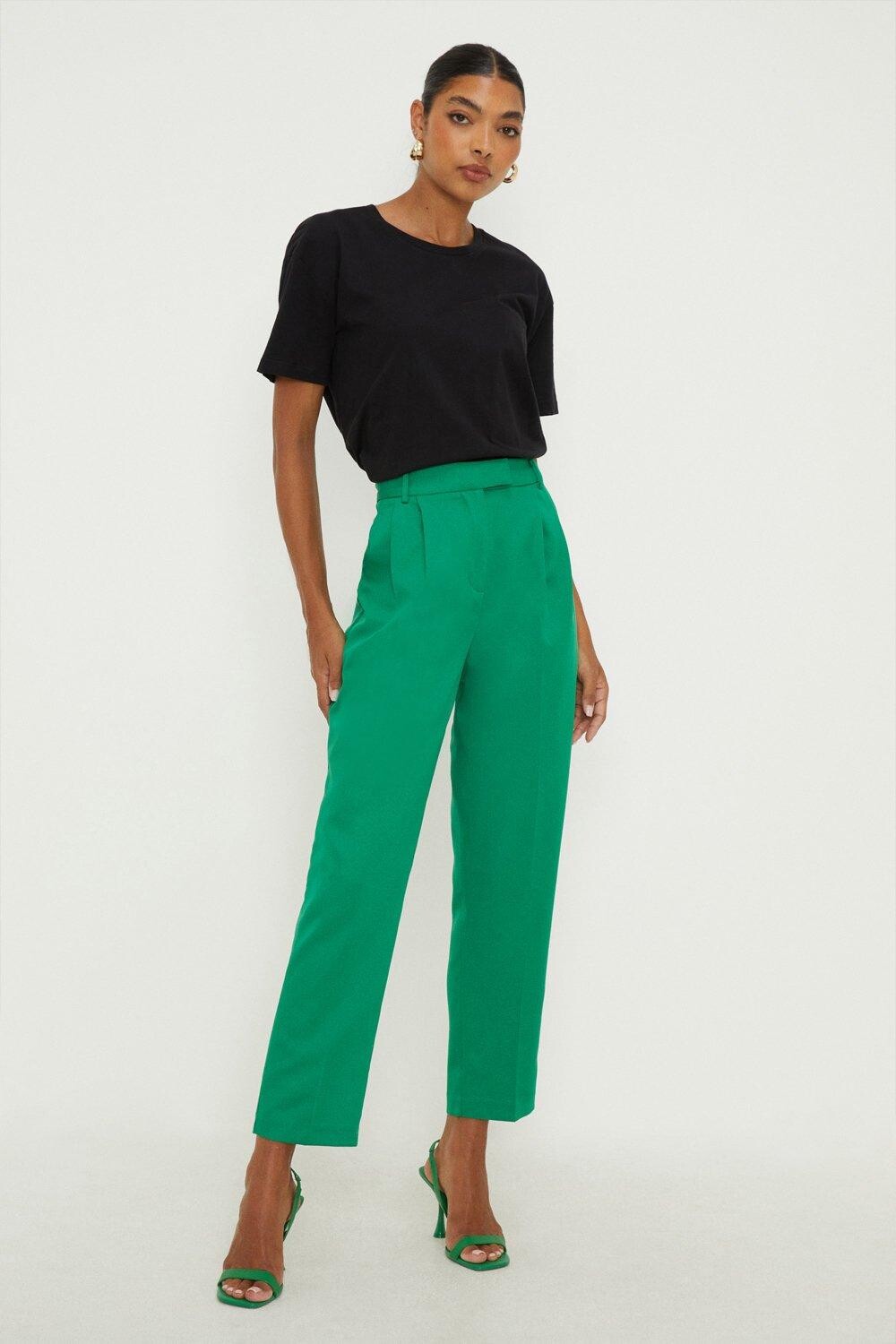 

Узкие брюки со складками спереди Dorothy Perkins, зеленый