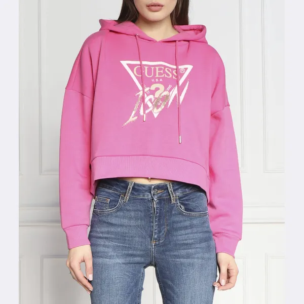

Укороченная толстовка с логотипом Guess, розовый