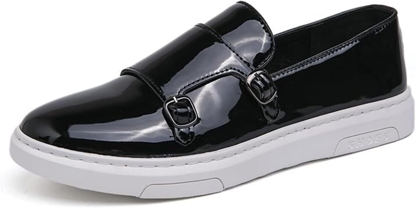 

Мужские лоферы на двойной ремешок из лакированной кожи, повседневные удобные туфли на плоской подошве, деловые, повседневные, для ходьбы, комфортные пенни-лоферы, кроссовки, классические туфли Generic, черный
