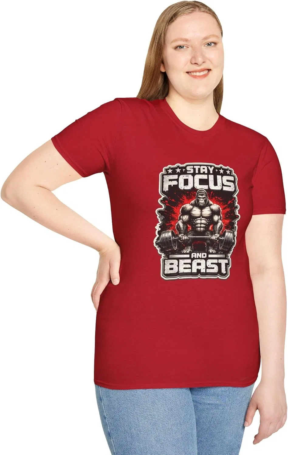 Футболка с принтом Stay Focus and Beast, GENERIC, Cherry Red — фото 2