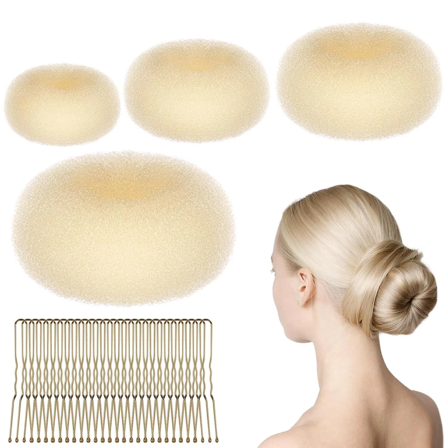Набор для пучка URAQT «Пончик», 4 штуки, бежевый Uraqt, 4-Beige(6+8+10+12Cm)