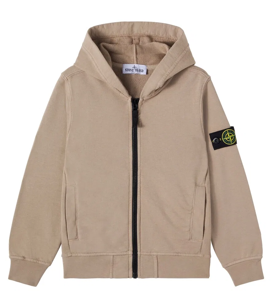 Толстовка на молнии из хлопкового трикотажа Compass Stone Island Junior, бежевый