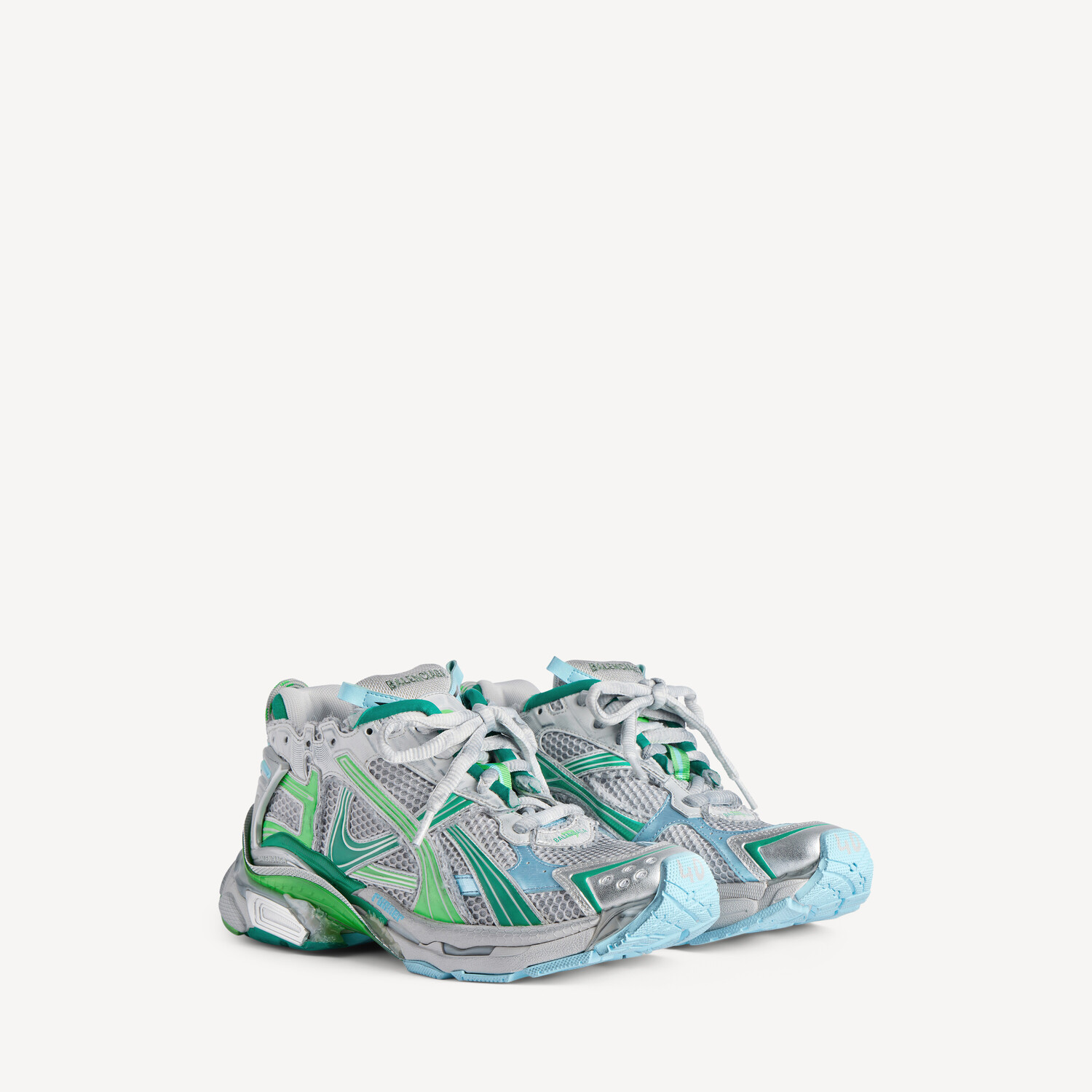 Женские кроссовки runner серо-зелено-синие BALENCIAGA, серый/синий/зеленый — фото 2