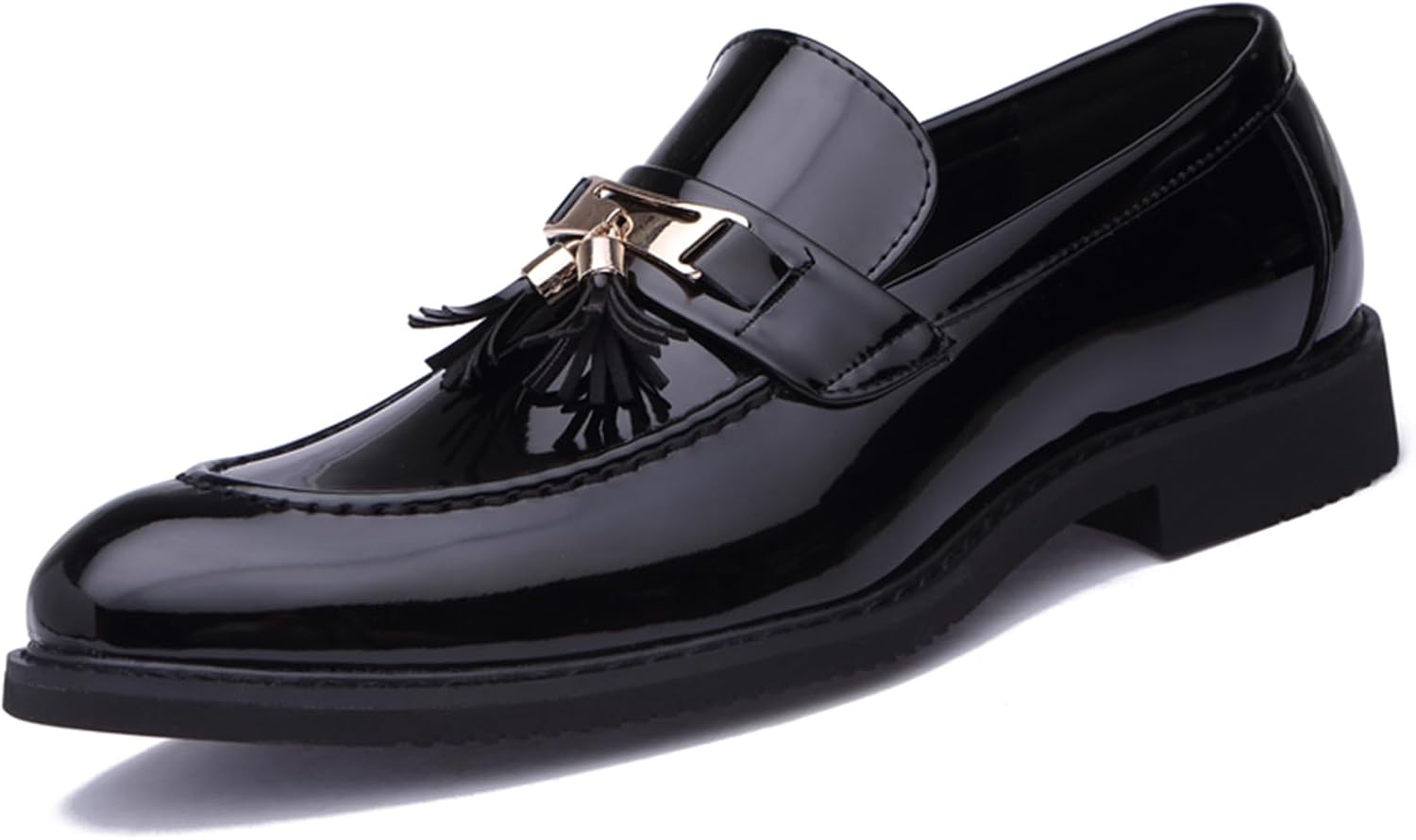 

Мужские лоферы с кисточками из лакированной кожи с металлической пряжкой, низкий каблук, легкие, мягкие, с нескользящей подошвой, с заостренным носком, деловая обувь для свадьбы, офиса и повседневной носки Tixewsjh, черный