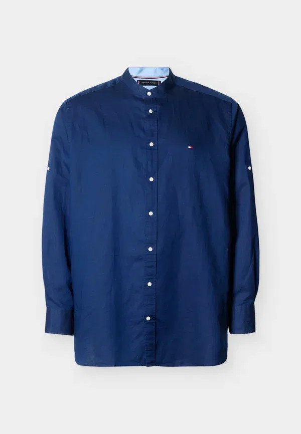 Рубашка Tommy Hilfiger Plus Regular Fit Linen Blend Grandad Collar Shirt, угольно-синий — фото 4