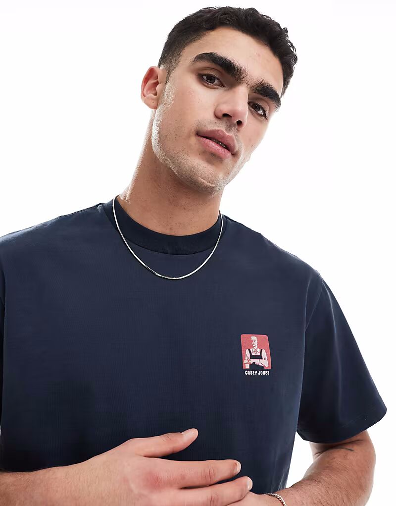 

Футболка Wrangler Casey Jones workwear с принтом логотипа на спине, свободная, темно-синего цвета